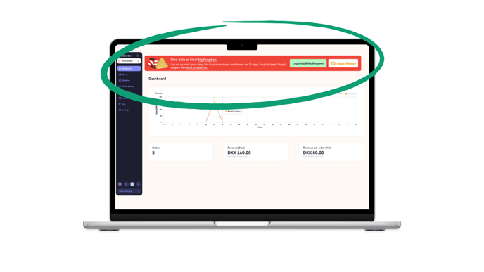 I din Quickorder Backoffice vil du se en nedtælling til, at dine data bliver overført til Shopbox. Du skal ikke foretage dig noget. (1)