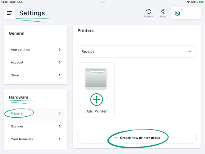 Kopi af Printer settings, POS, New printer group