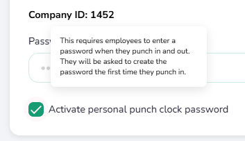 Personal password for punch user (1 - 3)
