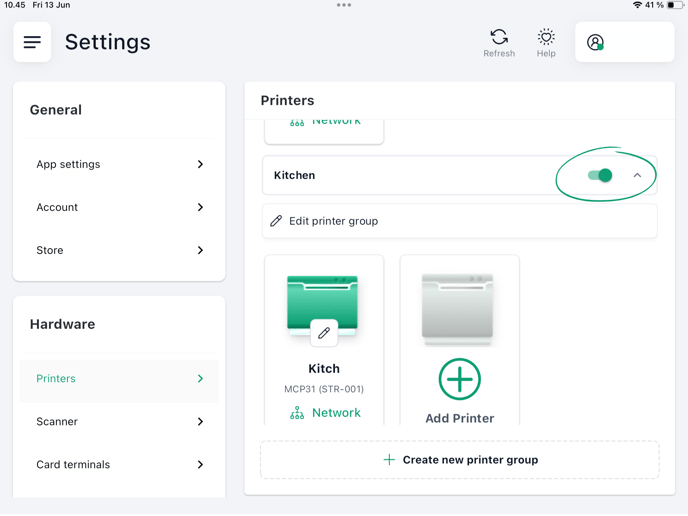 Printer settings, POS, Receipt printers, deactivate printergroups-1